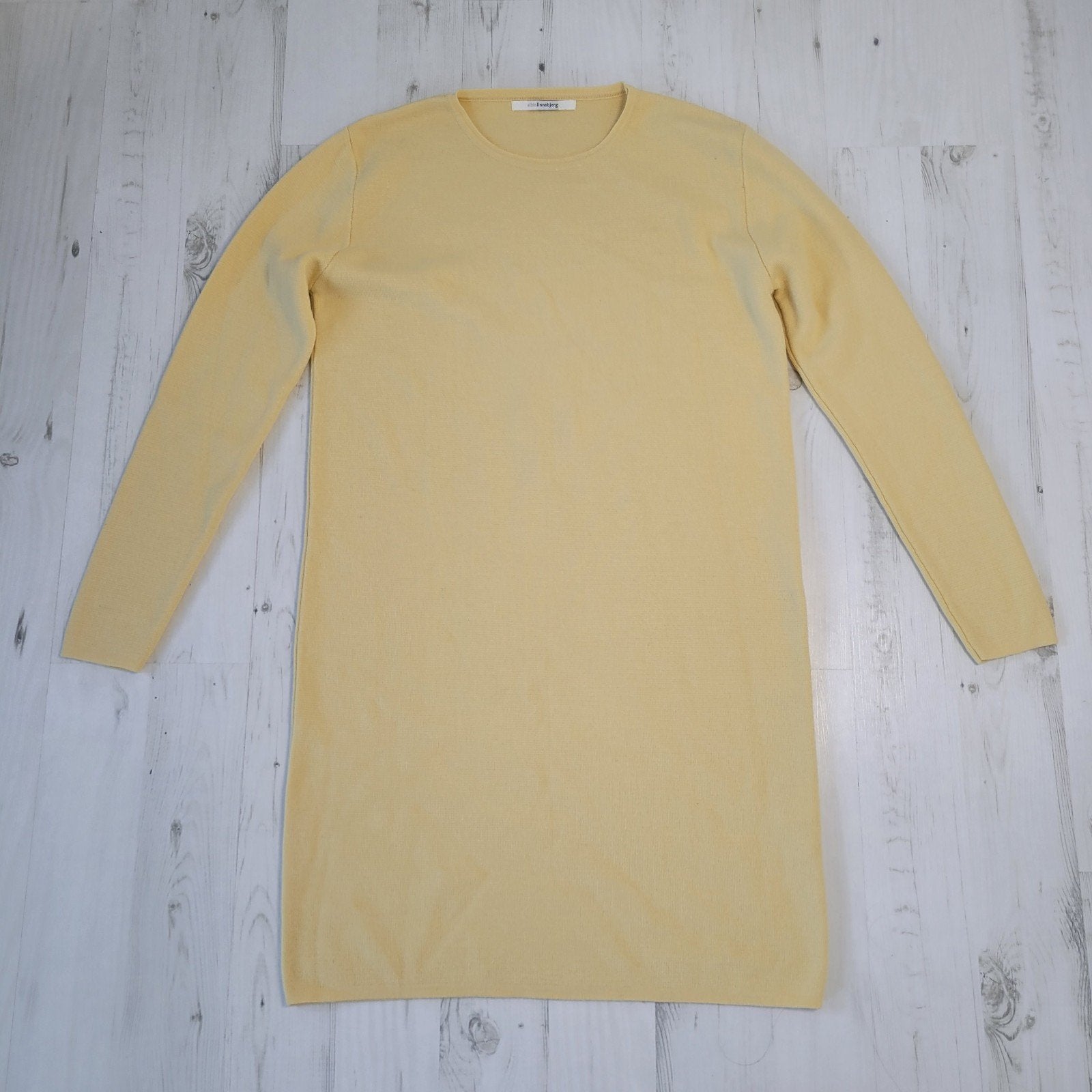 Sibin Linnenberg knit jurk L 50% merino wol licht geel, Kleding | Dames, Geel, Maat 42/44 (L), Ophalen of Verzenden, Zo goed als nieuw
