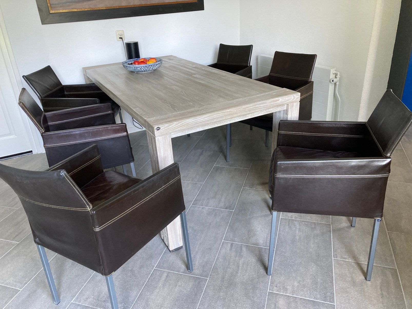 KFF Texas. 6 design eetkamerstoelen. Donkerbruin leer. Izgs., Ophalen, Gebruikt, Bruin, Leer