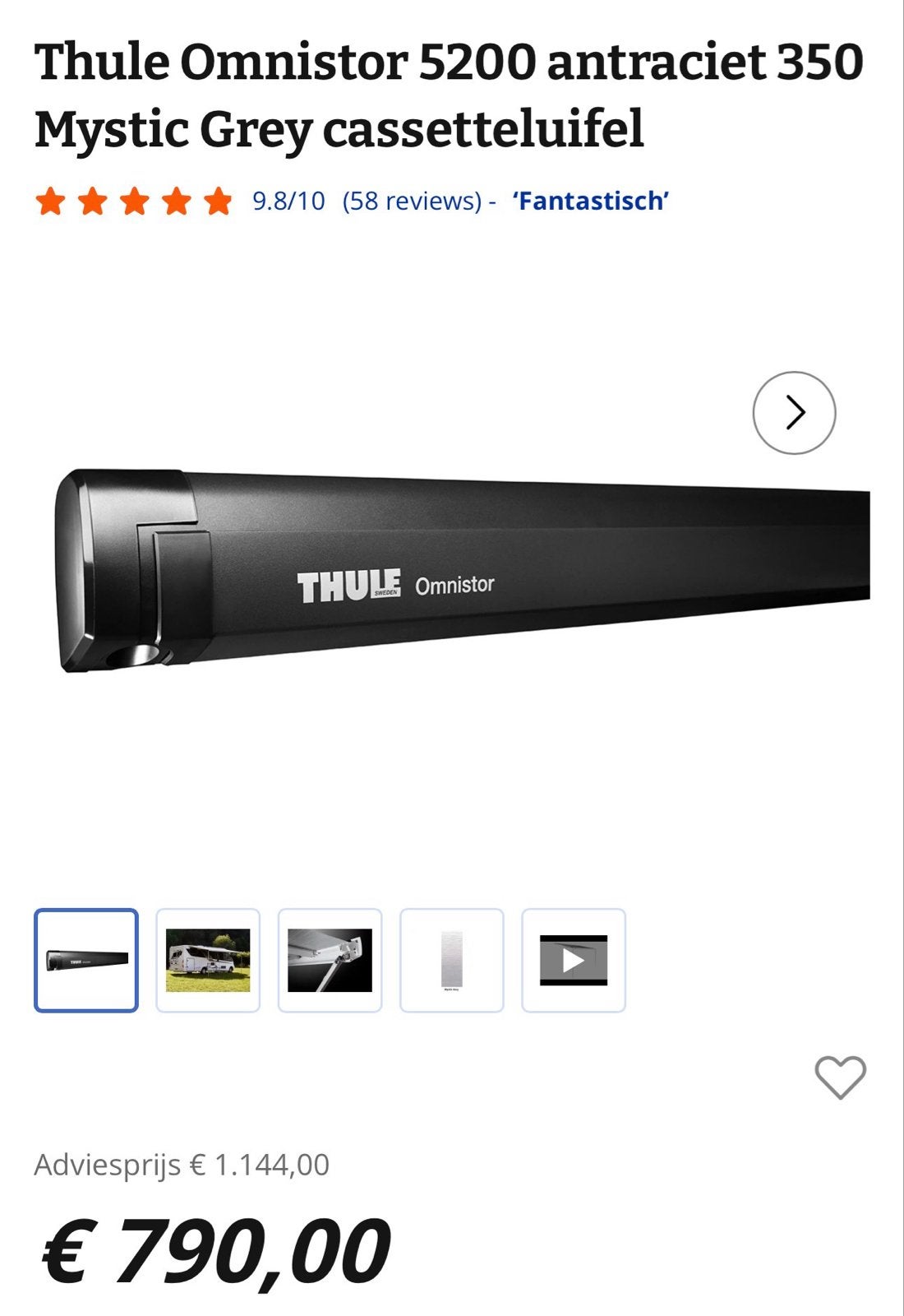 Thule Omnistor 5200 cassetteluifel - Nieuw in doos! 3,5m, Caravans en Kamperen, Voortenten en Luifels, Ophalen, Nieuw, Thule