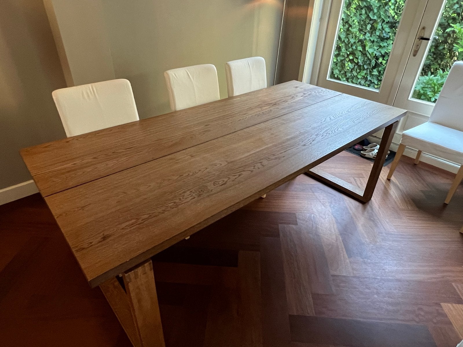IKEA houten eettafel 220x100 cm - goede staat en stevige, Ophalen, Gebruikt, 100 tot 150 cm, 200 cm of meer