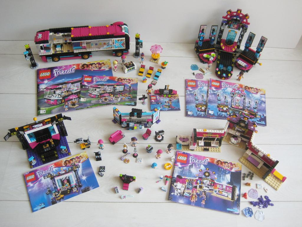 Lego Friends popster serie tourbus 41106 + 6 extra sets, Gebruikt, Compleet, Lego, Friends
