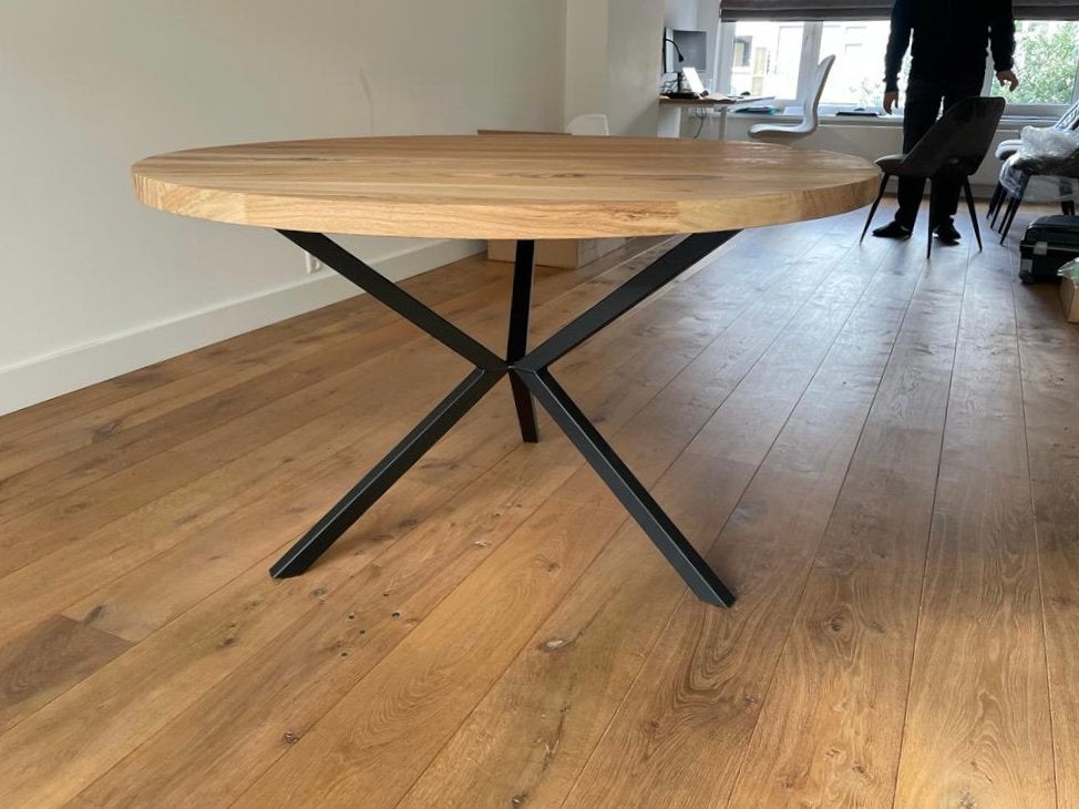 Foto 7 van Eiken ronde eettafel tafel bureau GRATIS BEZORGD Eikenhout