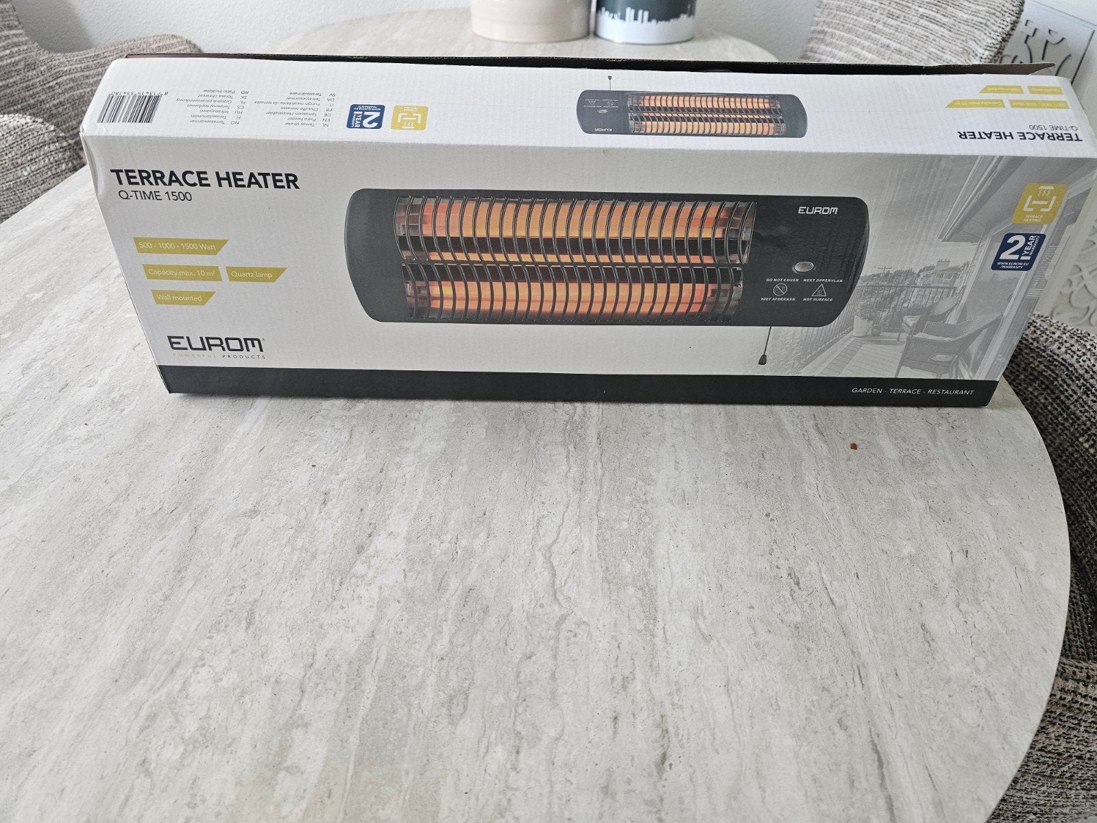 Nieuwe Eurom Q-Time 1500 Terrace Heater in doos, Tuin en Terras, Terrasverwarmers, Ophalen of Verzenden, Nieuw, Elektrisch, Wand