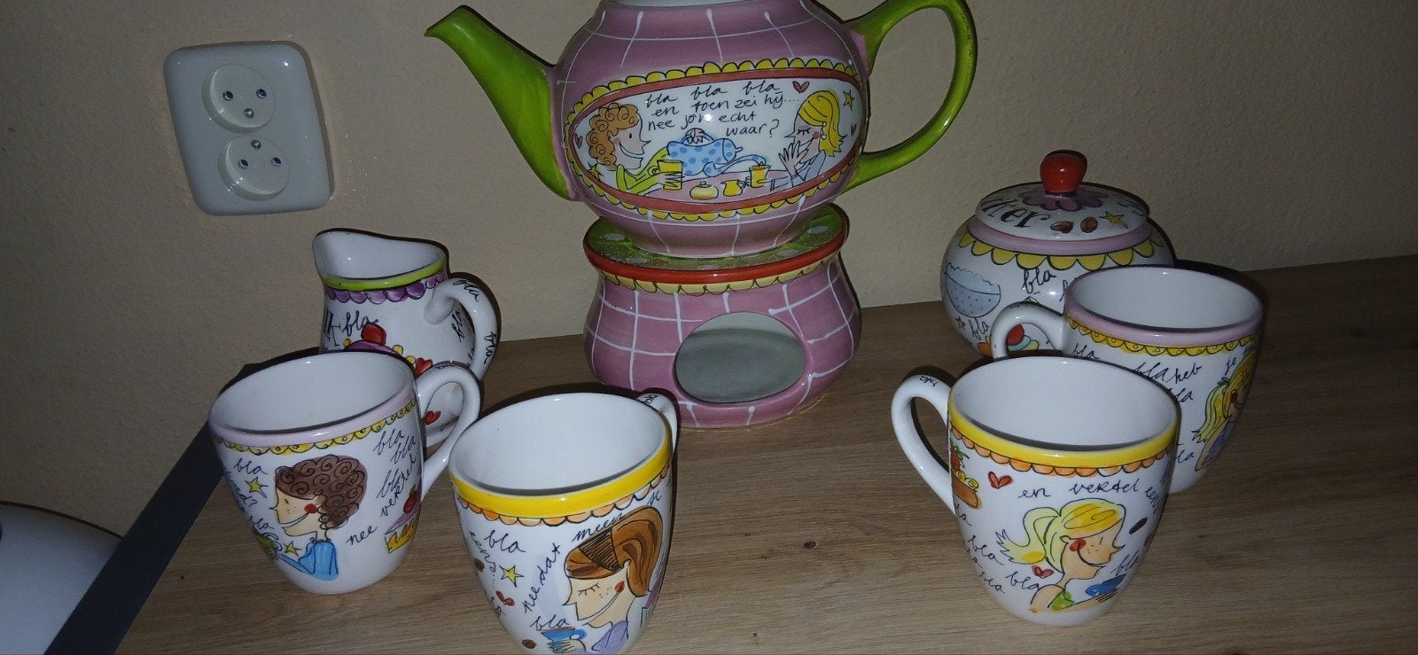 Blond Amsterdam theeservies met theepot en kopjes, Gebruikt, Keramiek, Ophalen of Verzenden, Modern
