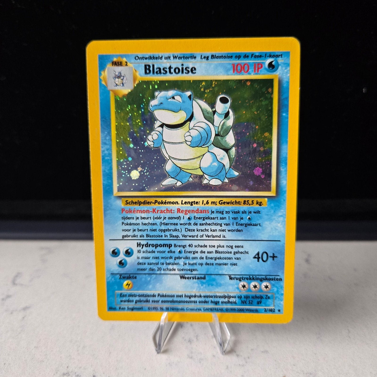 Blastoise #02/102 - Base set - Nederlands (EX conditie), Ophalen of Verzenden, Zo goed als nieuw, Losse kaart, Foil
