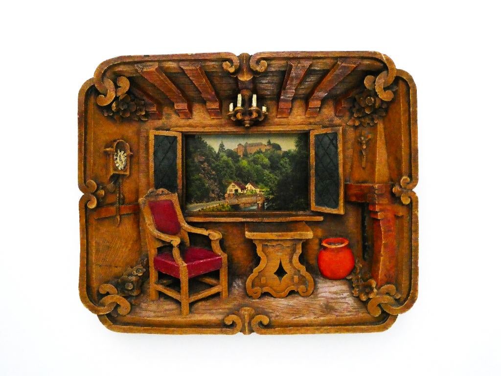Diorama wanddecoratie berghut huiskamer met kaart Arboranda, Antiek en Kunst, Curiosa en Brocante, Ophalen of Verzenden