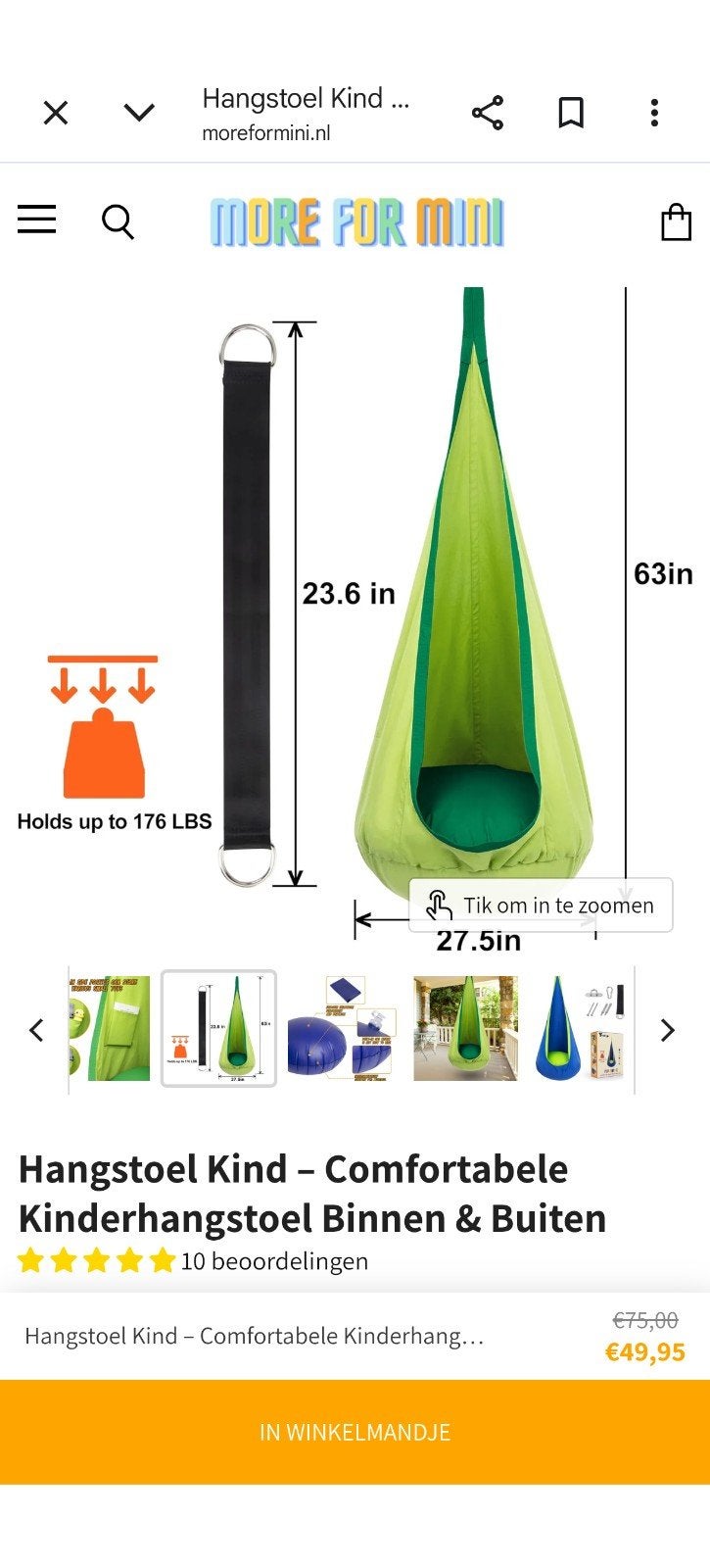 Nieuwe Kinder Hangstoel - Comfortabel en Compleet, Ophalen of Verzenden, Nieuw