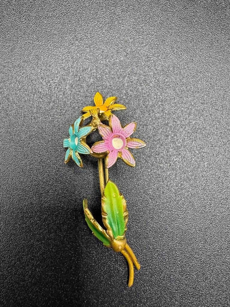 Antieke Jugendstil Broche met Emaille Bloemen, Sieraden, Tassen en Uiterlijk, Broches, Overige materialen, 4 tot 7 cm, Gebruikt