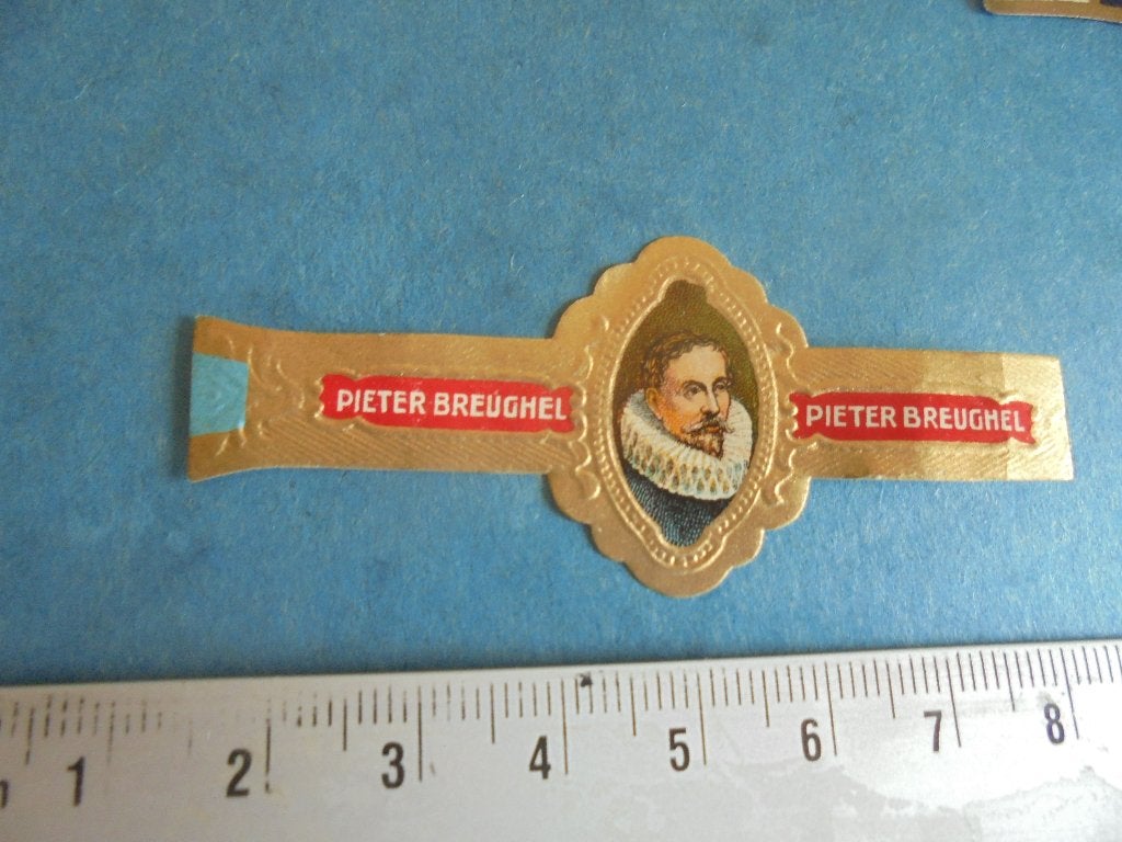 Oude sigarenband portret Pieter Breughel met blauwe lip, Ophalen of Verzenden, Zo goed als nieuw, Sigarenbandjes