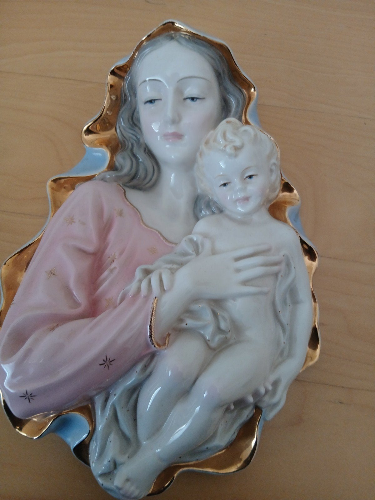 Mariabeeld, Madonna met kindje Jezus, porseleinen wandbeeld, Antiek en Kunst, Ophalen