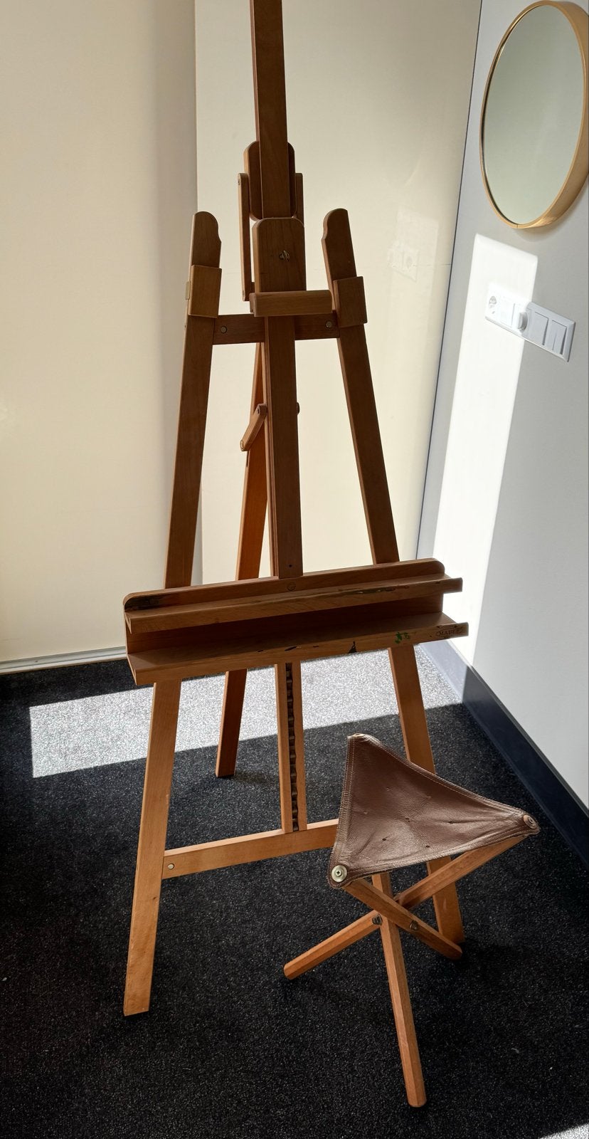 Houten schildersezel met krukje, Mebef M11, Ophalen, Gebruikt, Ezel