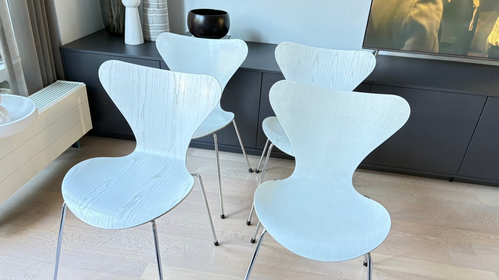 Fritz Hansen Vlinderstoel- Wit Hout (4 stuks), Ophalen, Gebruikt, Wit, Design