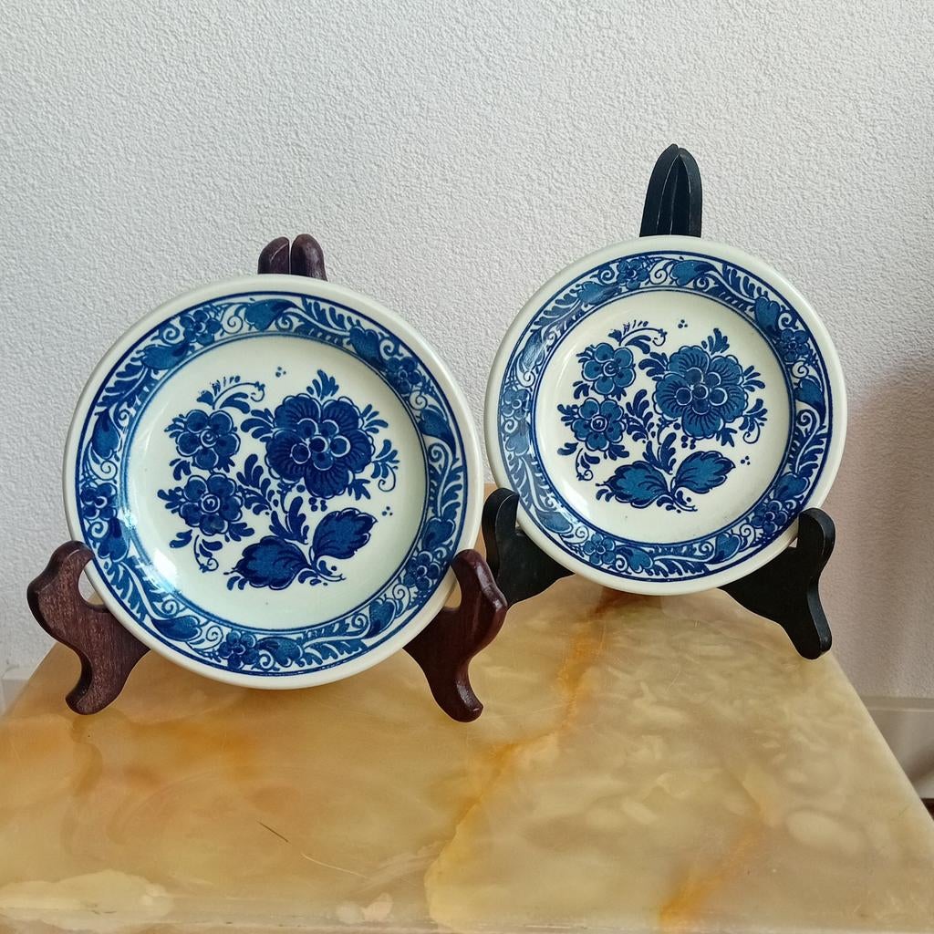 Bordjes Distel Blauw Delfts SCR, 13 cm 2 stuks, Antiek en Kunst, Antiek | Wandborden en Tegels, Ophalen of Verzenden
