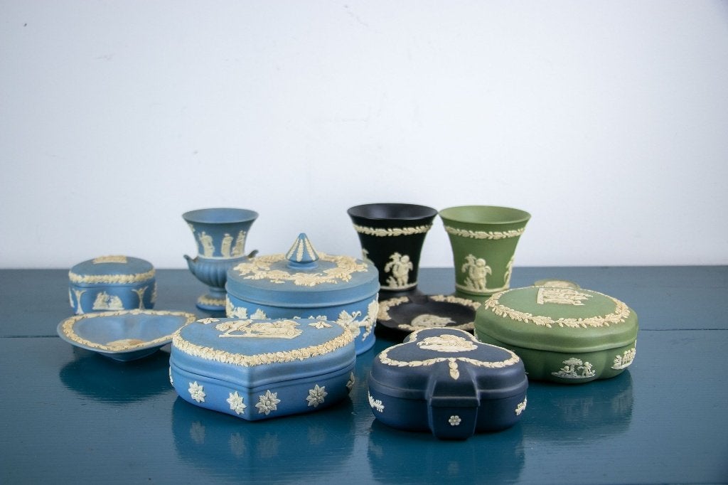 Wedgwood Jasperware set, 10 stuks, blauw groen zwart, Ophalen of Verzenden