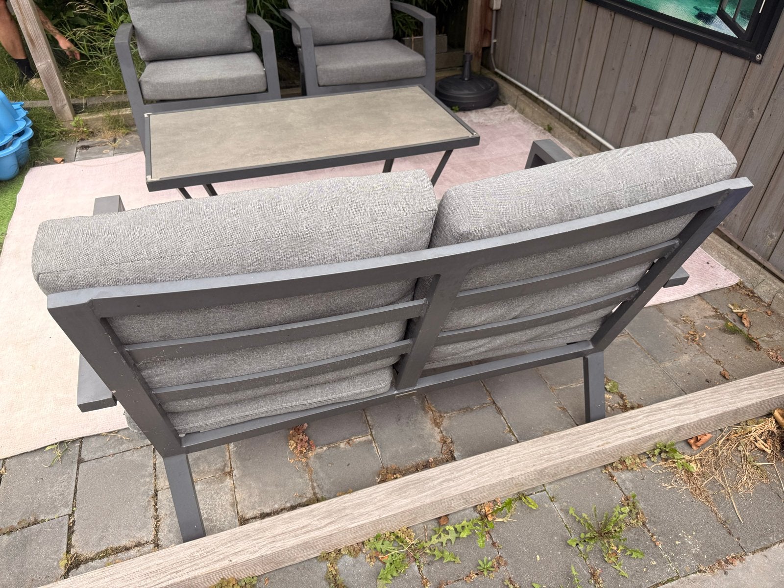 Hartman Canberra tuinset met kussens, 5 jaar oud, Tuin en Terras, Ophalen, 4 zitplaatsen, Gebruikt, Eettafel