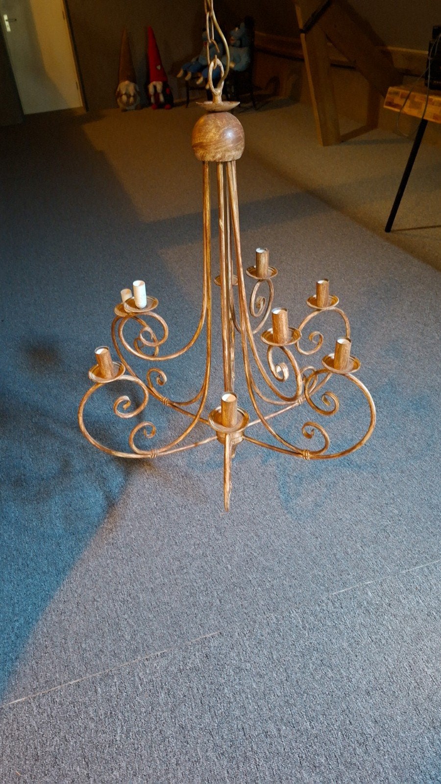 Grote smeedijzeren kroonluchter - 150 cm hoog, 75 cm breed, Huis en Inrichting, Ophalen, Gebruikt, Metaal, Klassiek, Smeedijzer, Rustiek