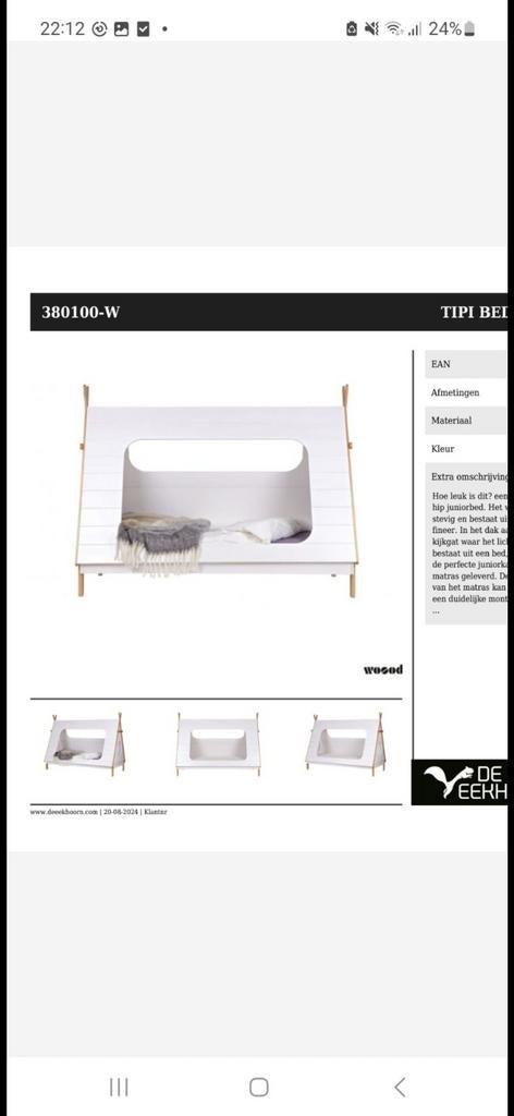Origineel Woood Tipi Bed (lage variant), Ophalen, 85 tot 100 cm, Gebruikt, Lattenbodem