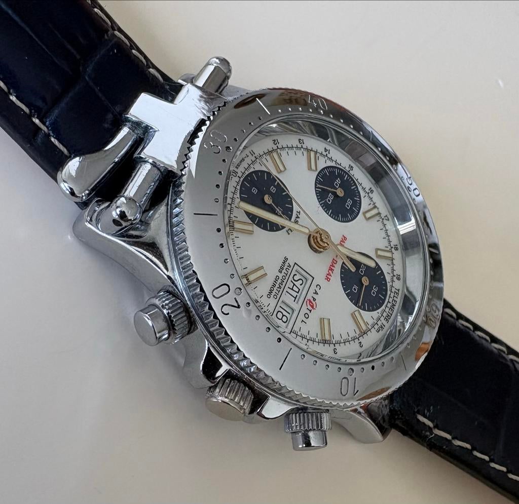 Paris Dakar Automatisch Chronograaf  Valjoux 7750, Sieraden, Tassen en Uiterlijk, Horloges | Heren, Overige merken, Leer, Staal
