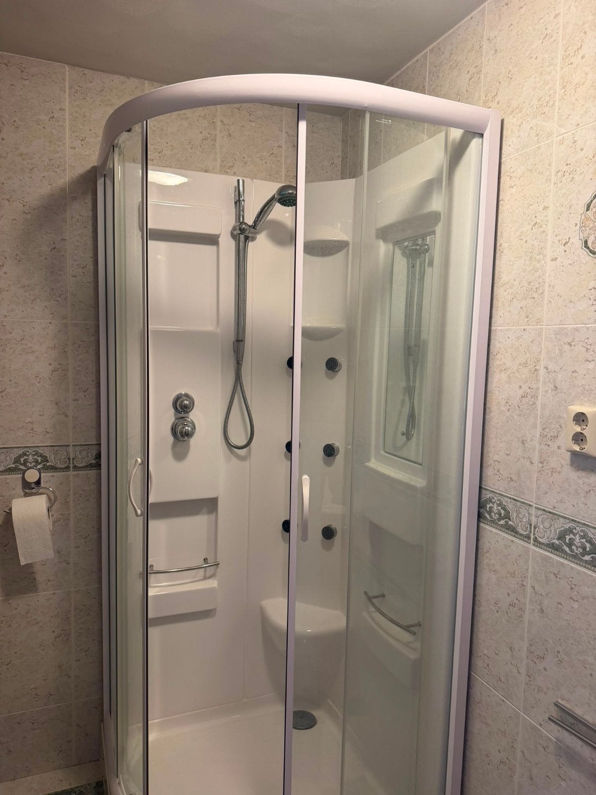 Douchecabine met hydromassage en zitje, Ophalen, Gebruikt, Glas, Douche