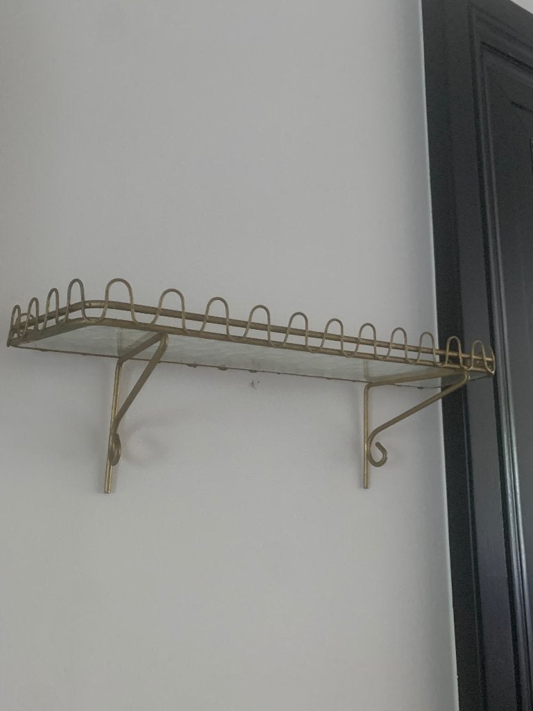 Mid-century planchet glas/ messing, Huis en Inrichting, Metaal, Gebruikt, Wandhanger, Vintage