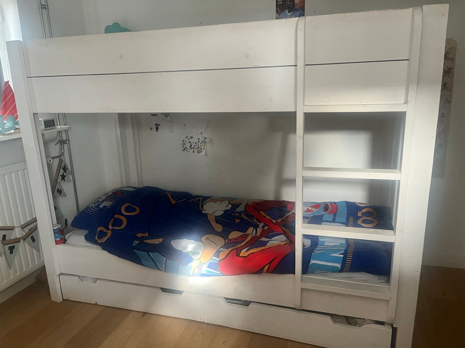 Stapelbed steigerhout whitewash, Ophalen, Gebruikt, 90 cm, 160 tot 180 cm