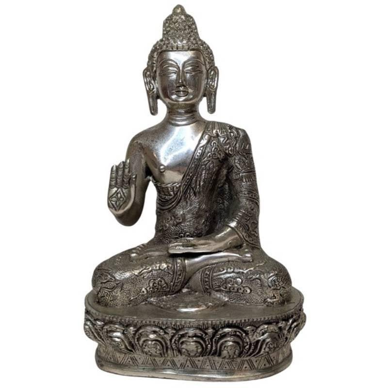 Boeddha beeld – Nepalees white metal – 28,3 cm, Ophalen of Verzenden, Zilver, Handgemaakt, Metaal