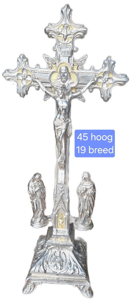 Prachtige oude metalen crucifix, Ophalen of Verzenden