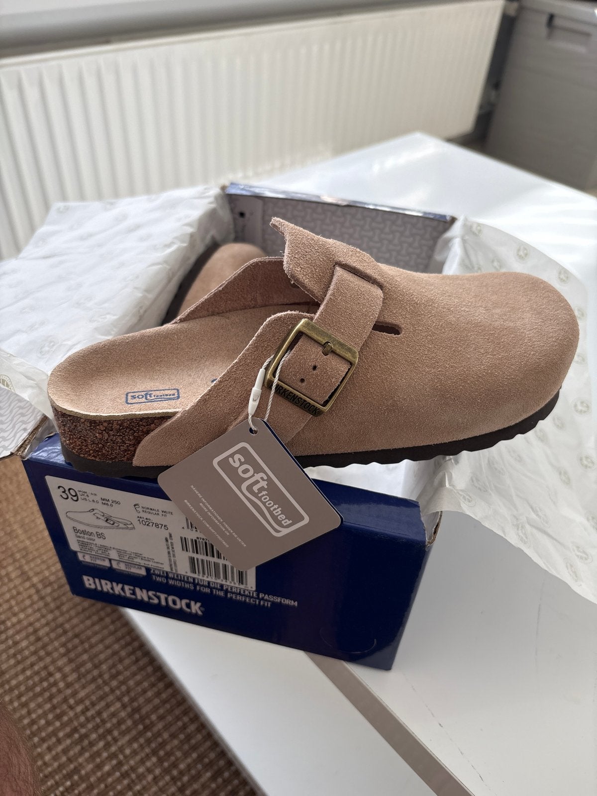 Nieuwe Birkenstock Boston Clogs - Maat 39 - Soft Footbed, Ophalen of Verzenden, Nieuw, Beige, Instappers
