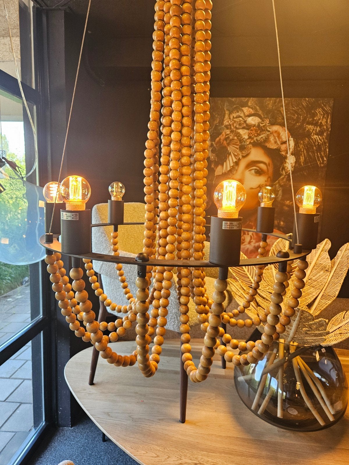 Houten kralen kroonluchter dutchbone opruiming, Huis en Inrichting, Verzenden, Nieuw