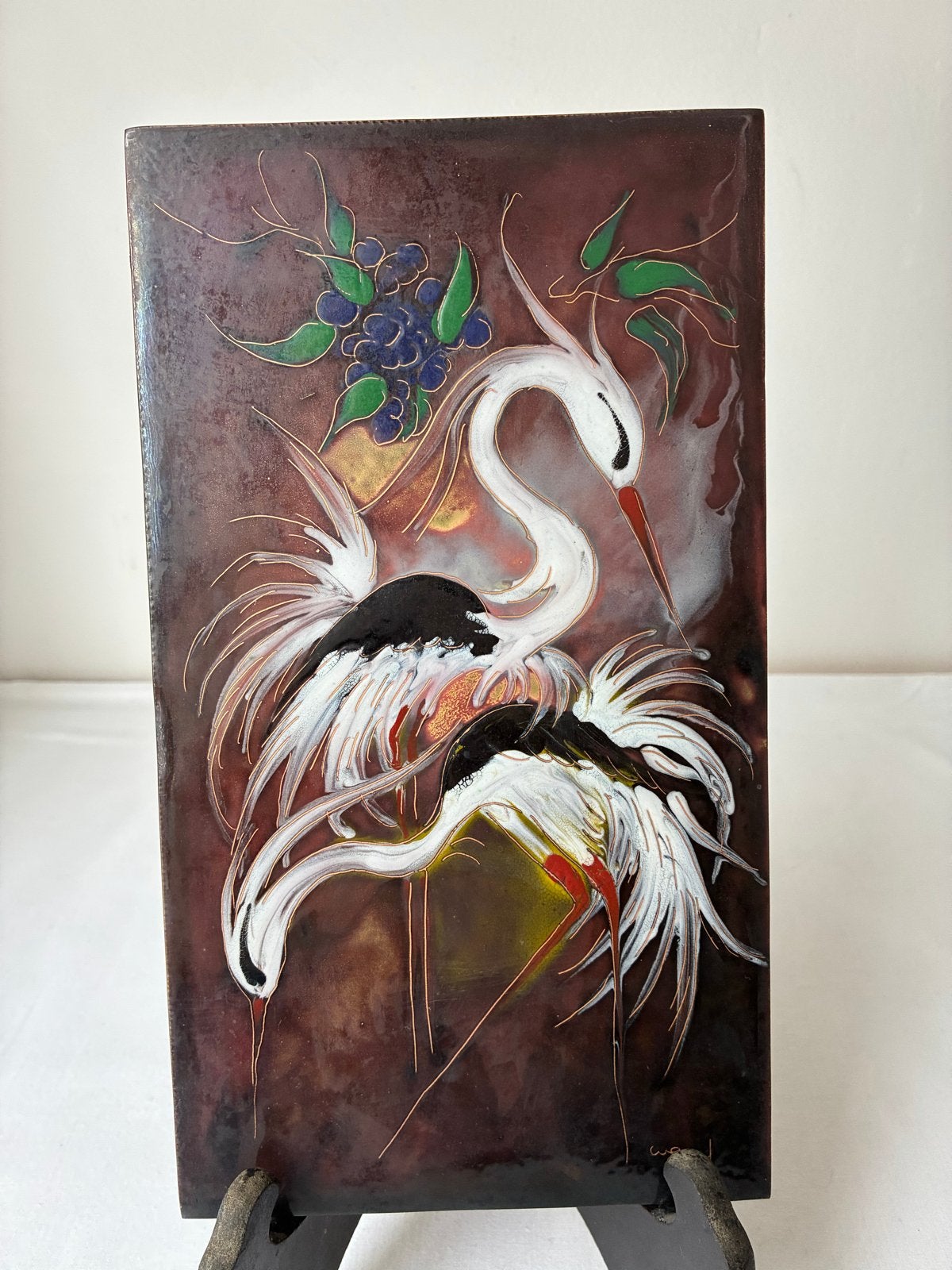 Vintage plaat met kraanvogels en bessen, Antiek en Kunst, Ophalen of Verzenden
