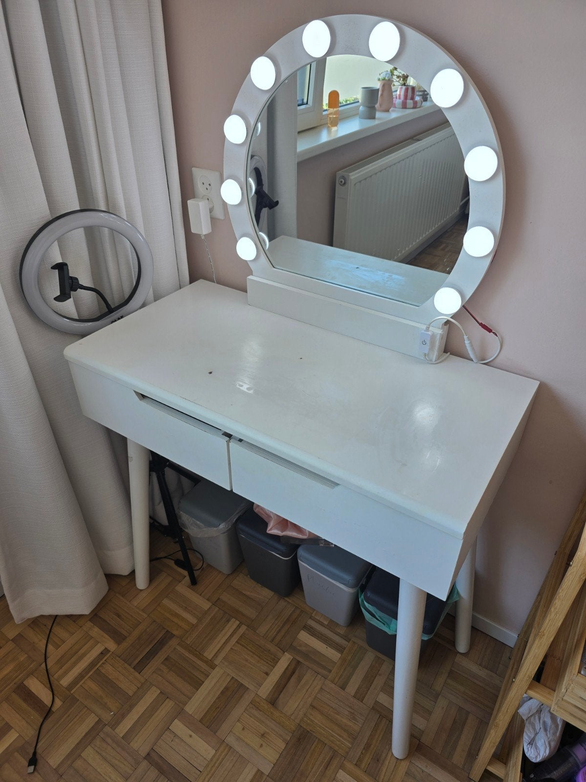 (kinder) Make-up / kaptafel met lampjes en krukje, Huis en Inrichting, Tafels | Kaptafels, Ophalen, Gebruikt, 50 tot 100 cm, Minder dan 100 cm