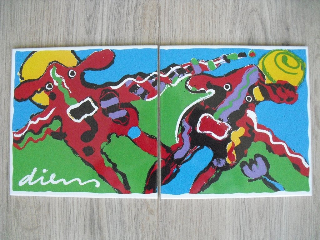 Tegel set Peter Diem vliegende koe Schoonhoven Kluwer Mosa, Keramiek, Overige typen, Nieuw, Minder dan 20 cm