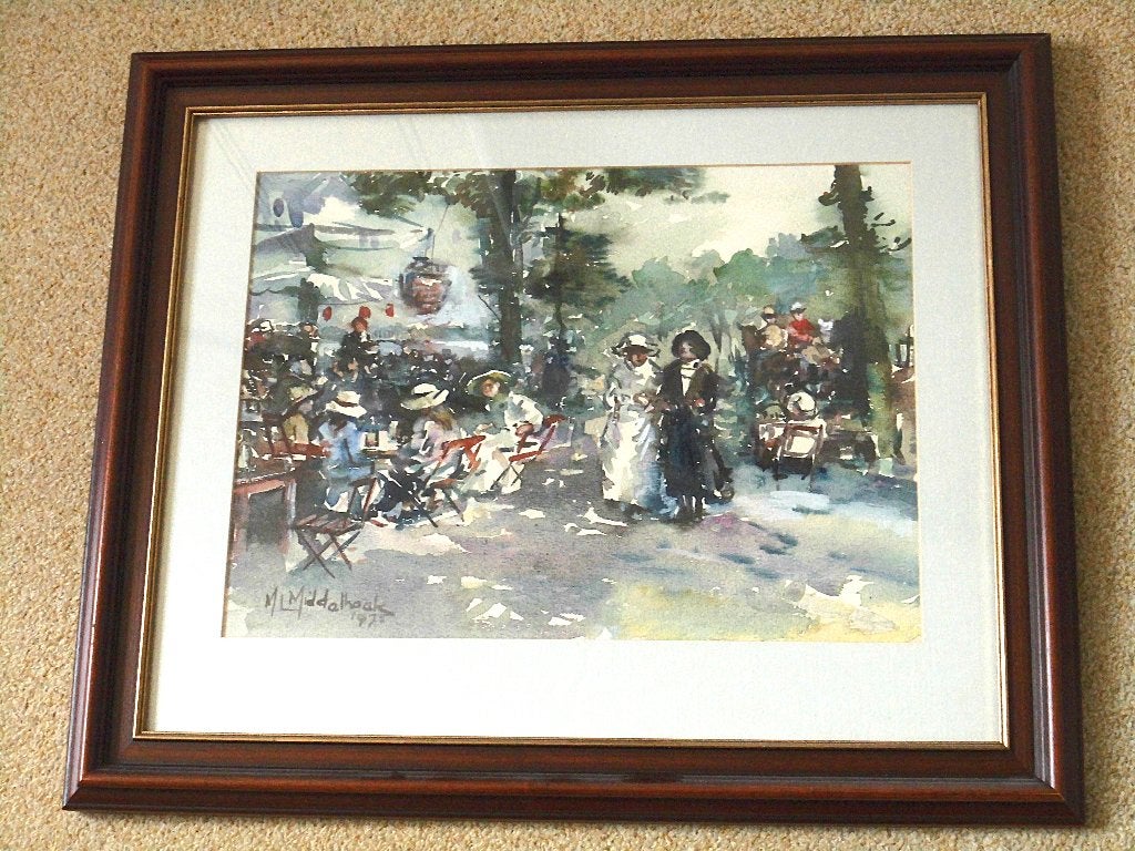 Zeer mooie AQUAREL  "Stadspark rond 1910" M.L. Middelhoek, Ophalen of Verzenden