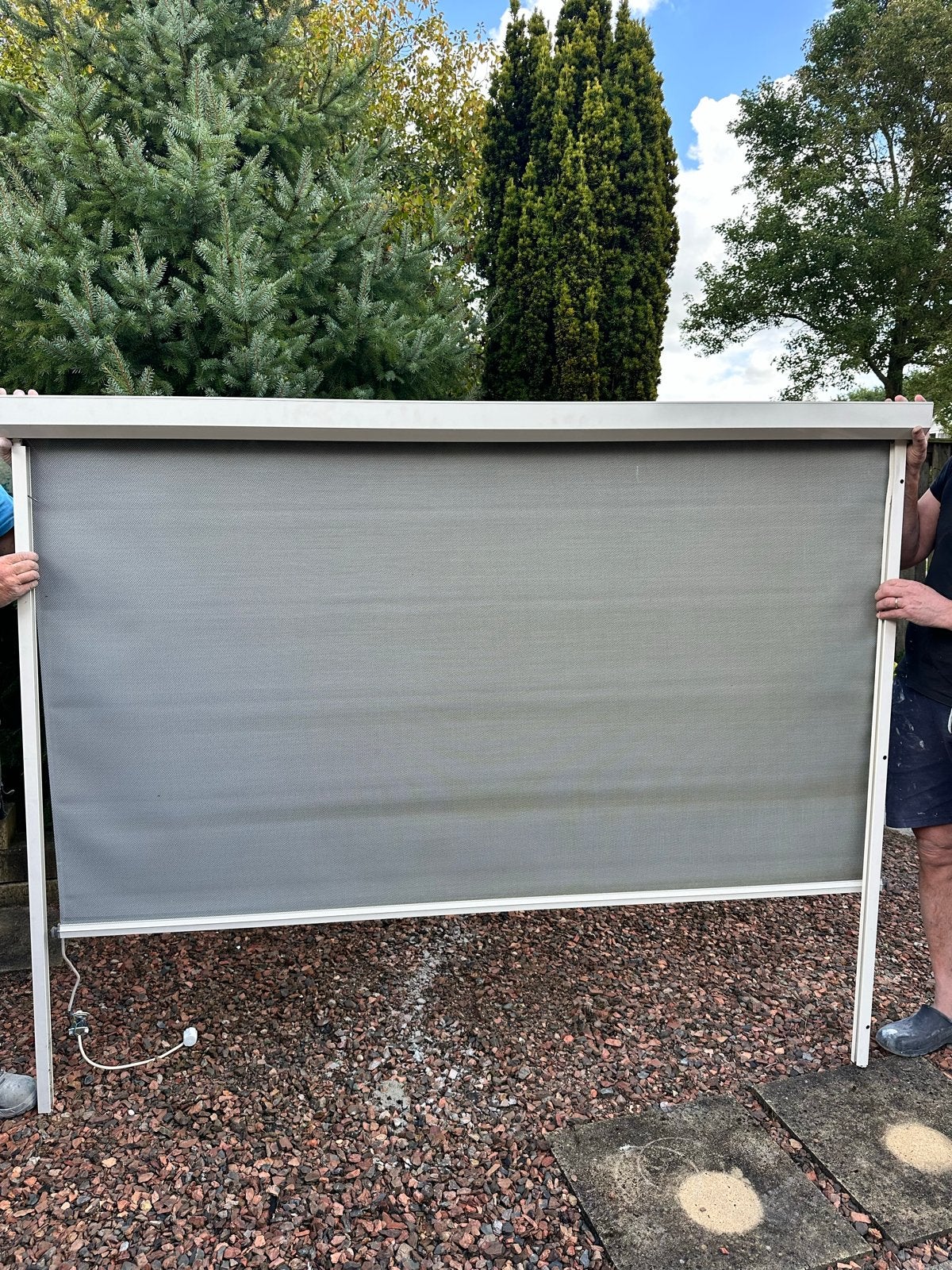 Elektrisch screen voor zonwering - Grijs, Ophalen, Gebruikt, Elektrisch, 150 tot 300 cm