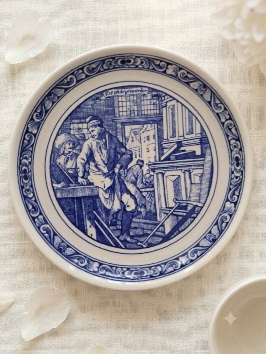 Delfts Blauw Wandbord "De Schrijnwerker"  Ambachten Serie, Ophalen of Verzenden