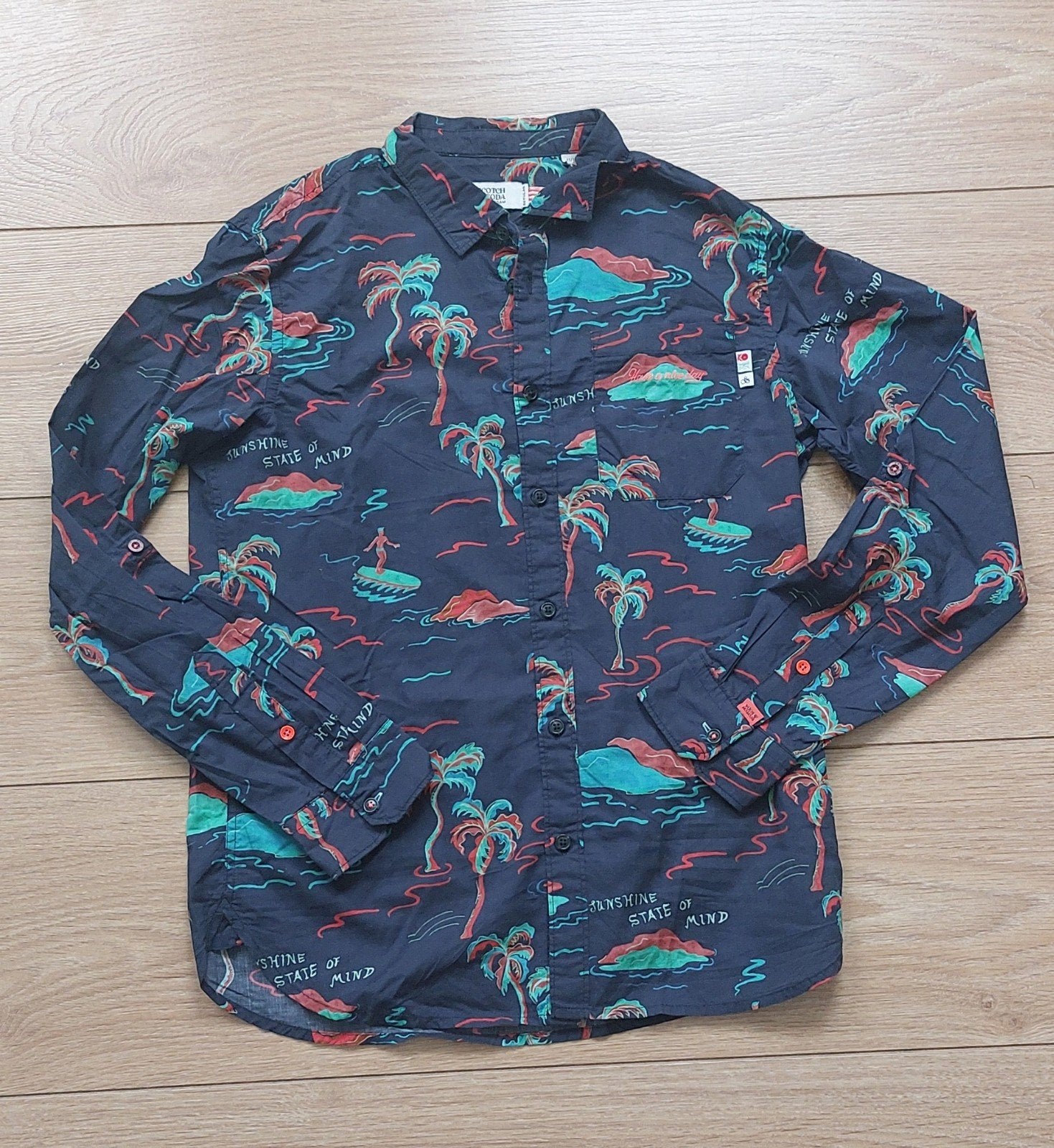 gaaf scotch & Soda  blouse maat 152 palmbomen surfer, Overhemd of Blouse, Ophalen of Verzenden, Zo goed als nieuw, Scotch & Soda