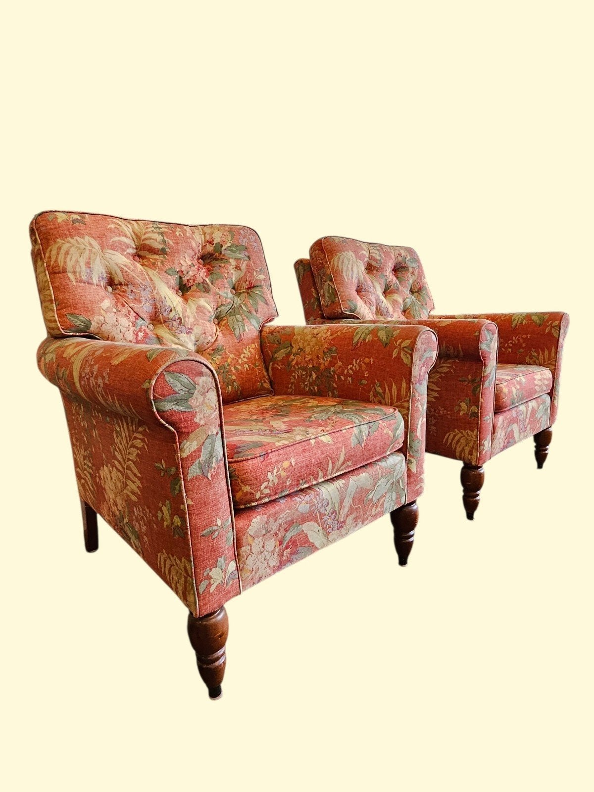 Twee comfortabele fauteuils met bloemenprint, Ophalen, Gebruikt, Onbekend, 75 tot 100 cm