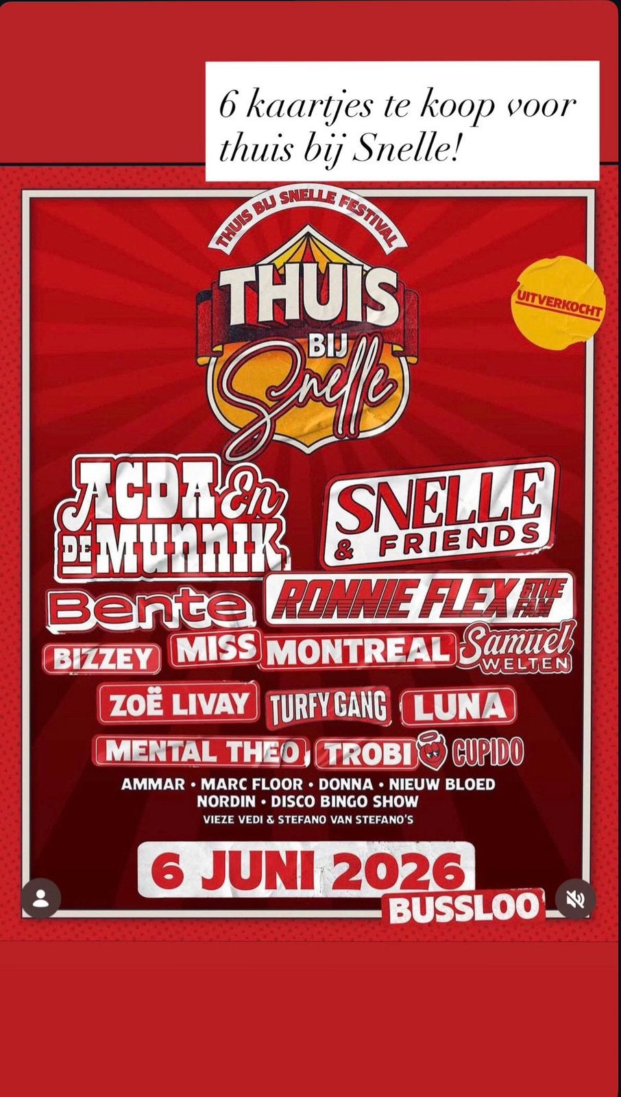 6 kaartjes voor Thuis bij Snelle te koop!, Tickets en Kaartjes, Evenementen en Festivals, Twee personen
