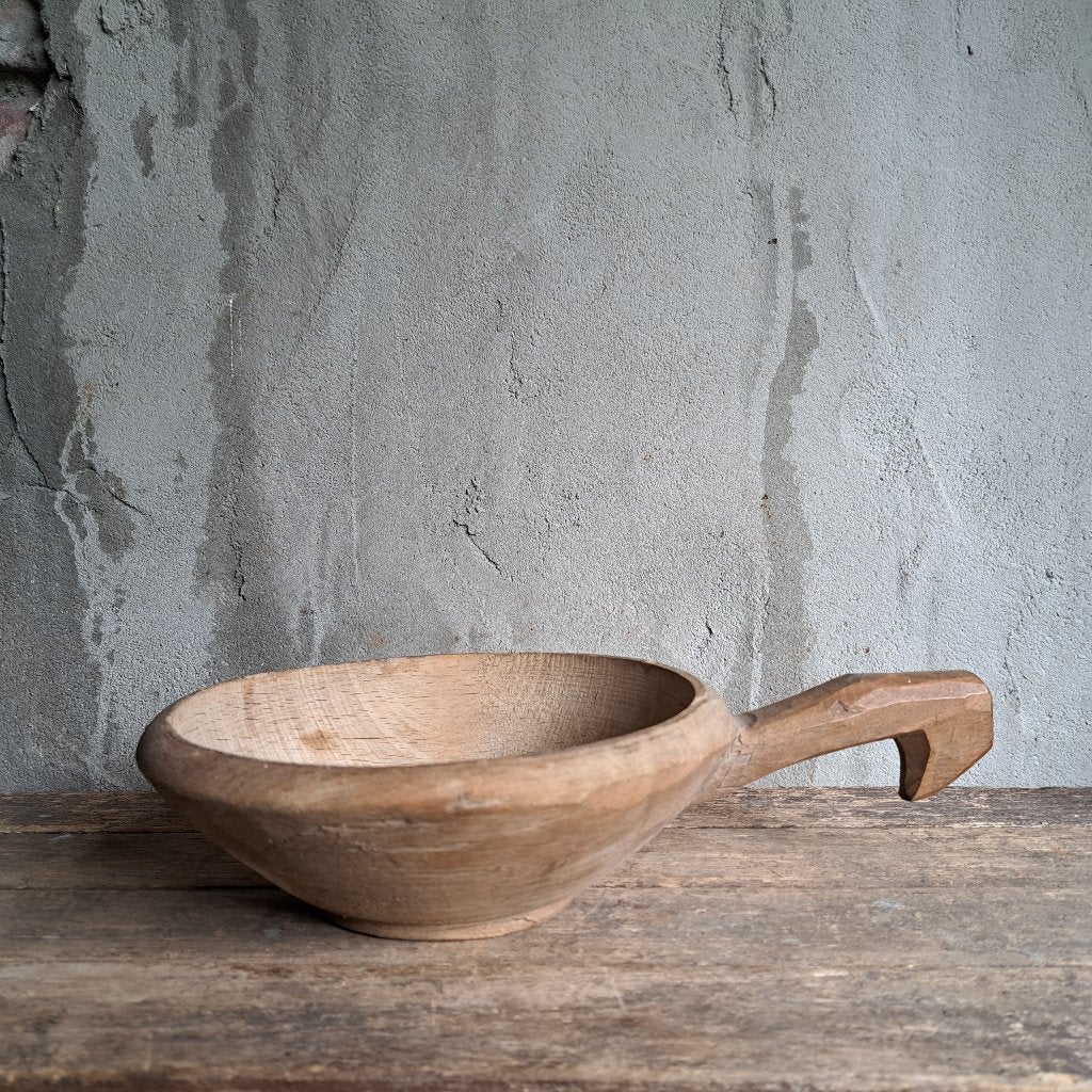 Landelijke brocante houten schep schaal Kuksa met oor Etage3, Gebruikt, ., Ophalen of Verzenden, .