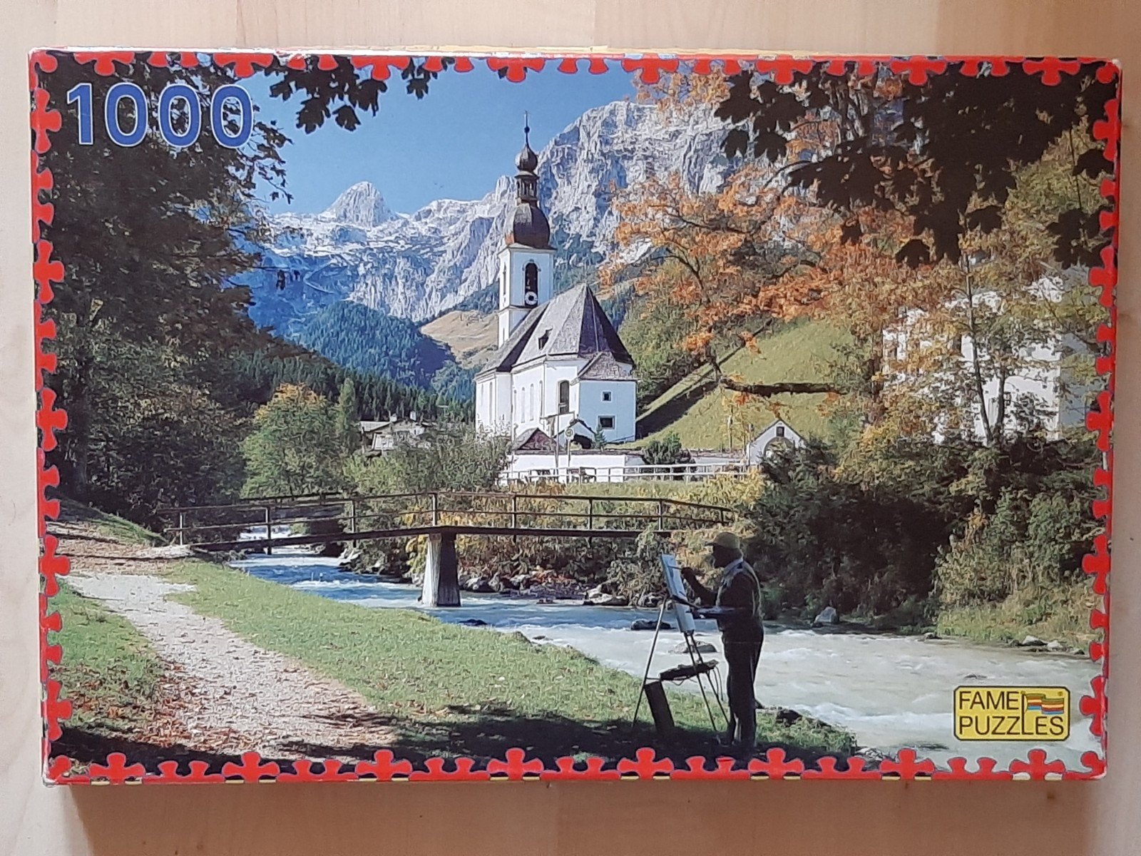 Legpuzzel 1000 stukjes - Berglandschap met kerk, Ophalen of Verzenden, 500 t/m 1500 stukjes, Gebruikt, Legpuzzel