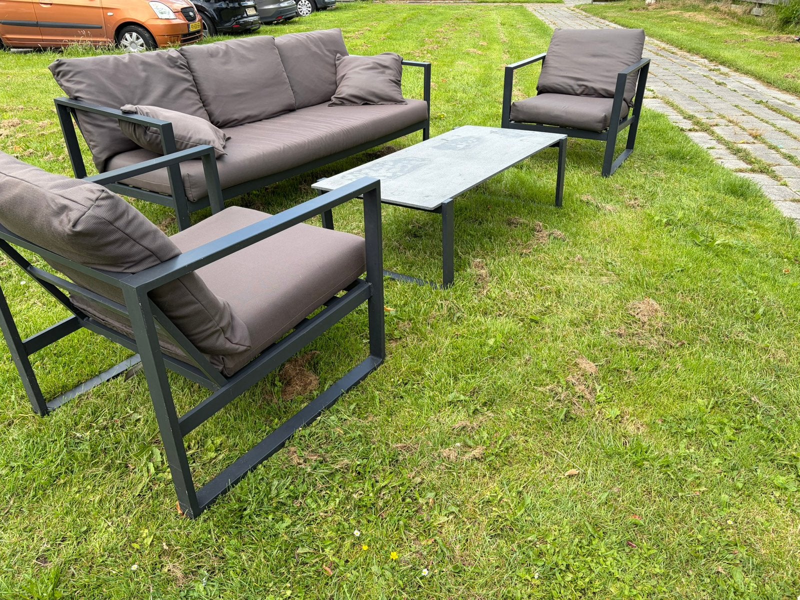 Z.g.a.n. aluminium loungeset met nieuwe kussens, Ophalen, 5 zitplaatsen, Aluminium, Loungeset