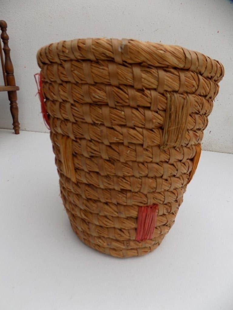Jaren 60 prullenbak plantenbak riet vintage retro, Ophalen of Verzenden, Gebruikt, Natuurlijk materiaal