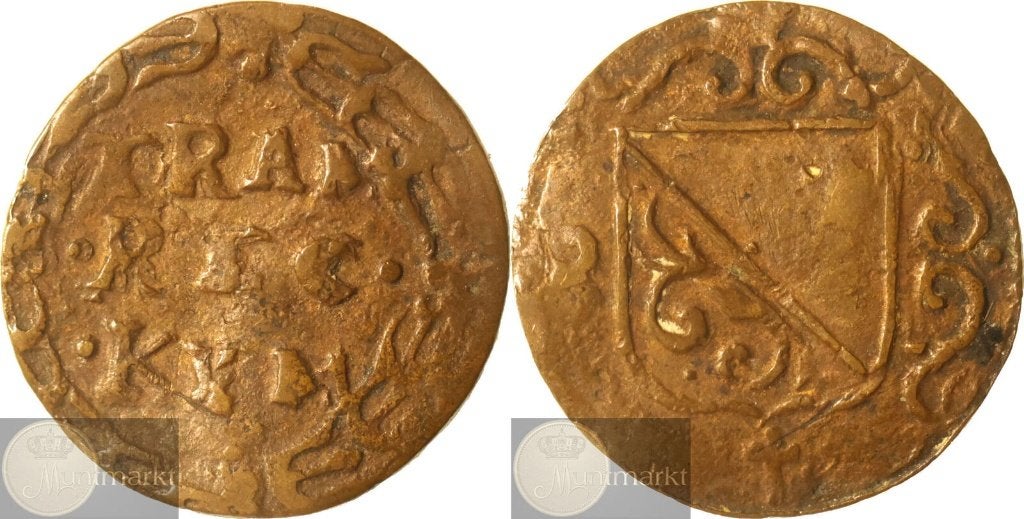 Reckheim - Duit z.j. (ca. 1640) - VARIANT kruisje, Ophalen of Verzenden, Vóór koninkrijk, Overige waardes, Losse munt