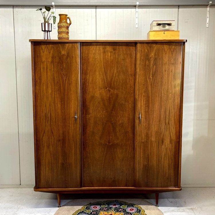 Mid-century vintage 3 deurs kledingkast wardrobe hang leg, Huis en Inrichting, Ophalen, Met deur(en), Gebruikt, 150 tot 200 cm