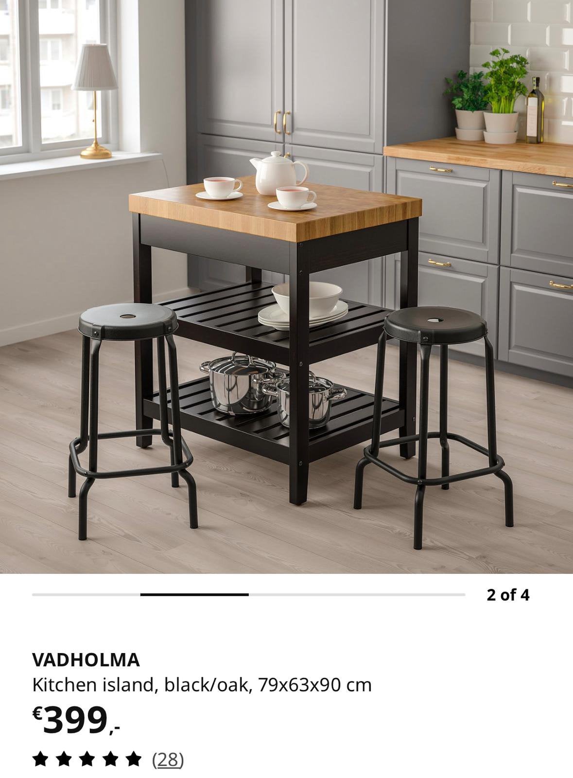 IKEA VADHOLMA Keukeneiland / Keukentrolley - Zwart / Eiken, Ophalen of Verzenden, Zo goed als nieuw, Rechthoekig, 50 tot 100 cm