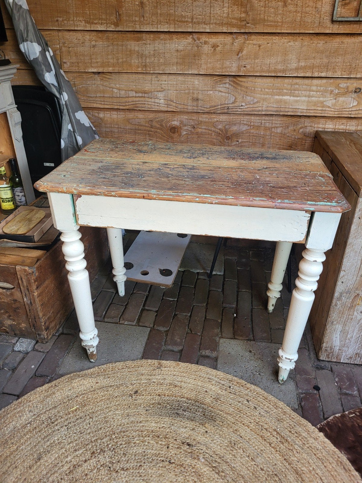 Antieke houten tafel met lade - Rustieke charme, Ophalen of Verzenden