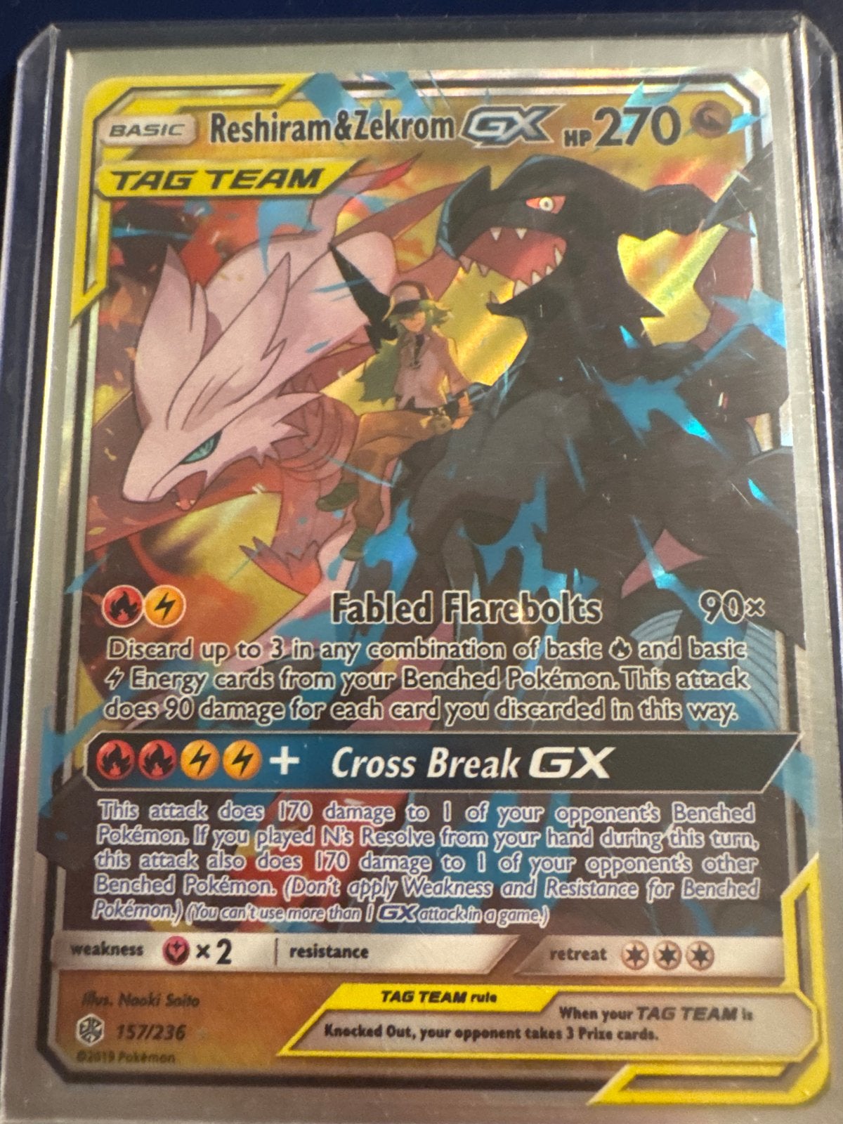 Pokémon Reshiram & Zekrom GX TAG TEAM Kaart 157/236, Ophalen of Verzenden, Zo goed als nieuw, Losse kaart