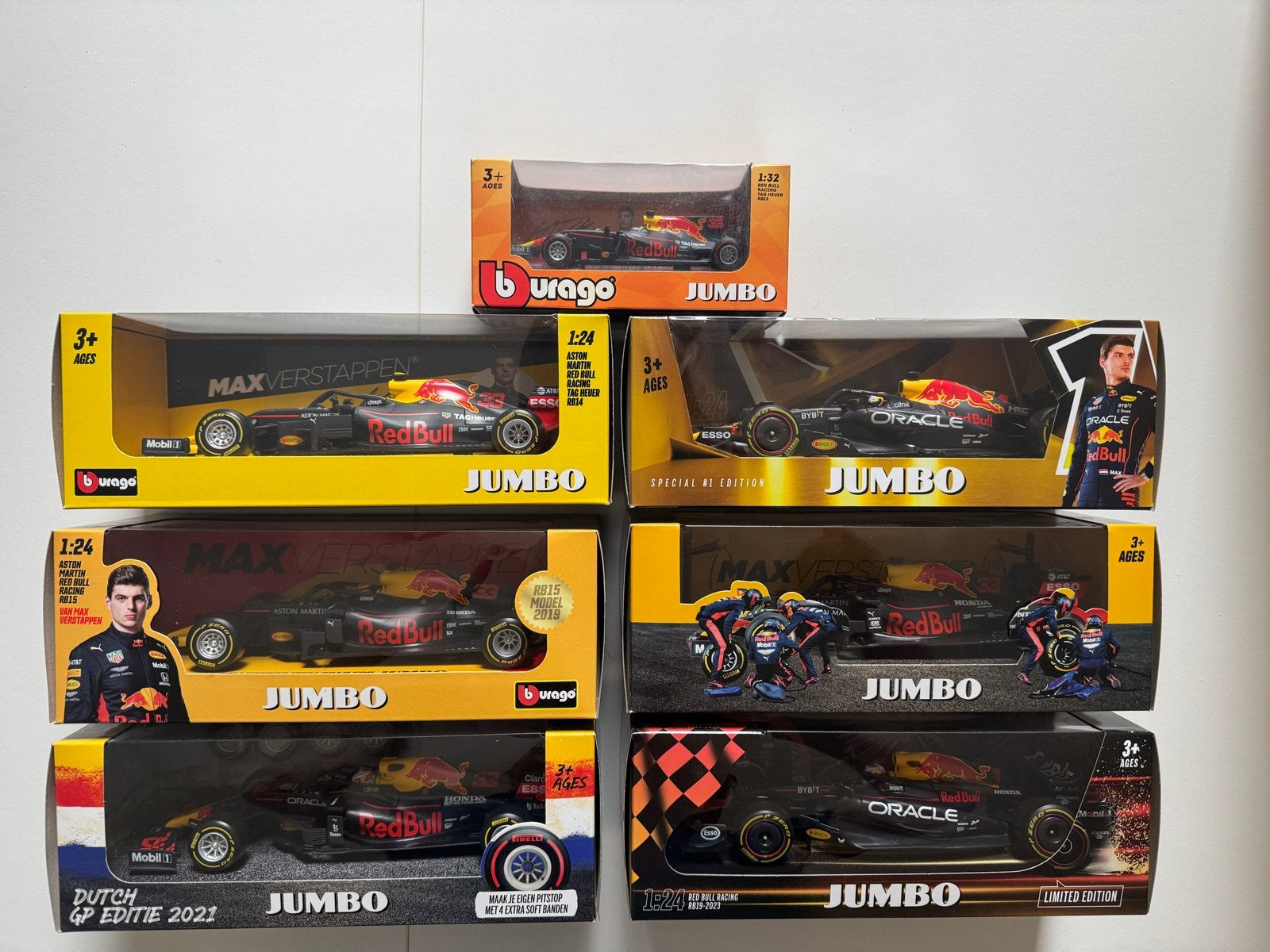 Max Verstappen Red Bull Racing modelauto's (7 stuks), Ophalen, Nieuw, Auto, Bburago