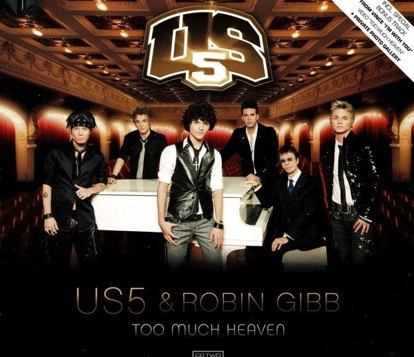US5 + ROBIN GIBB CD SINGLE TOO MUCH HEAVEN + VIDE0 + PHOTO, Ophalen of Verzenden, Zo goed als nieuw, Pop