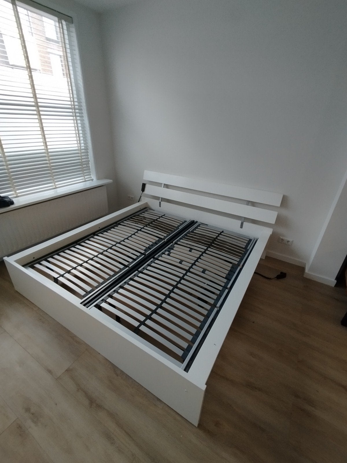 Tweepersoonsbed wit met lattenbodems (90x200), Ophalen, Gebruikt, Wit, Tweepersoons